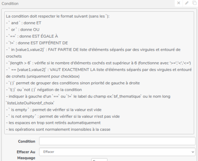 Champ de type « condition »